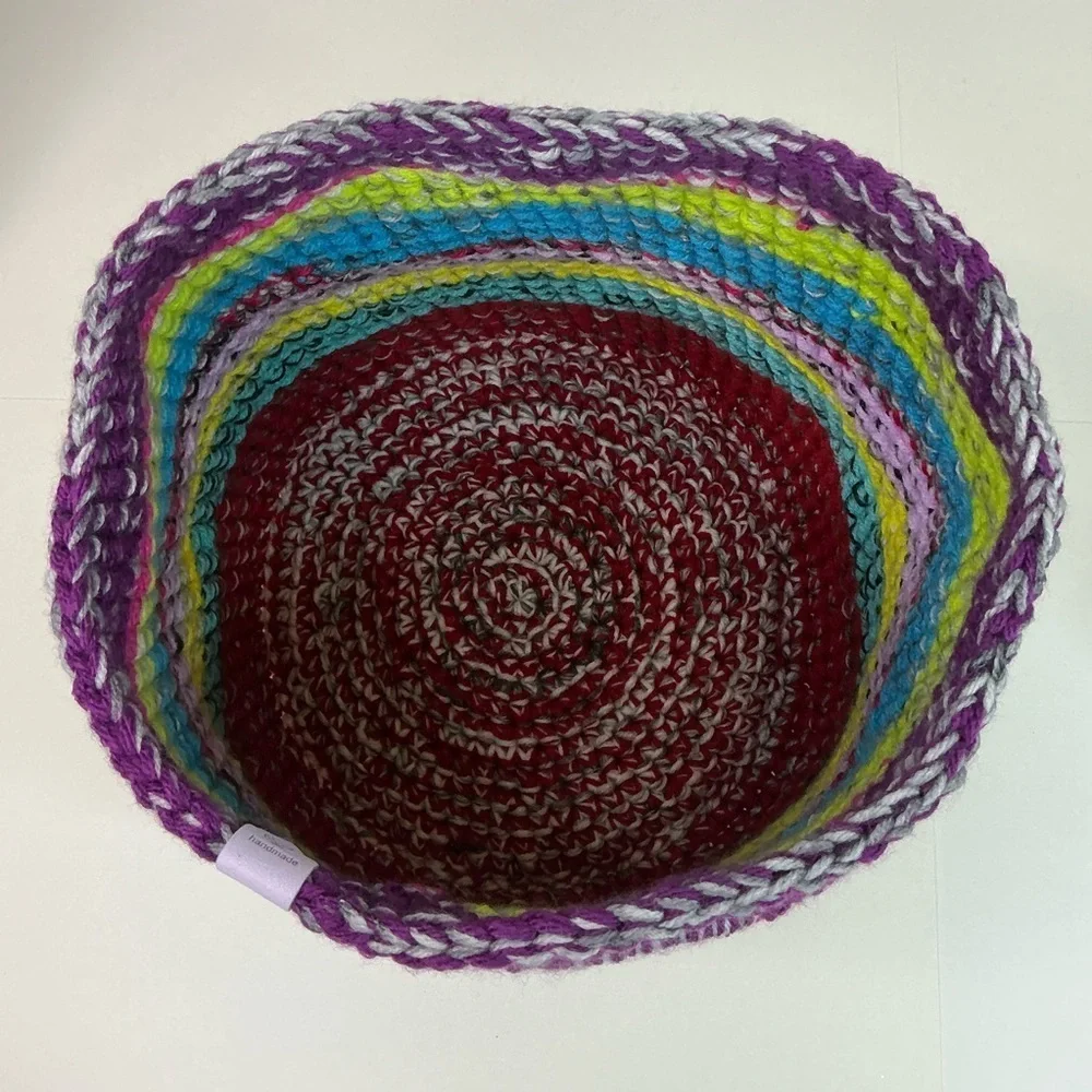 Handcrafted Multicolor Crochet Scrap Woven Tote Bag Basket Storage Handmade Knit